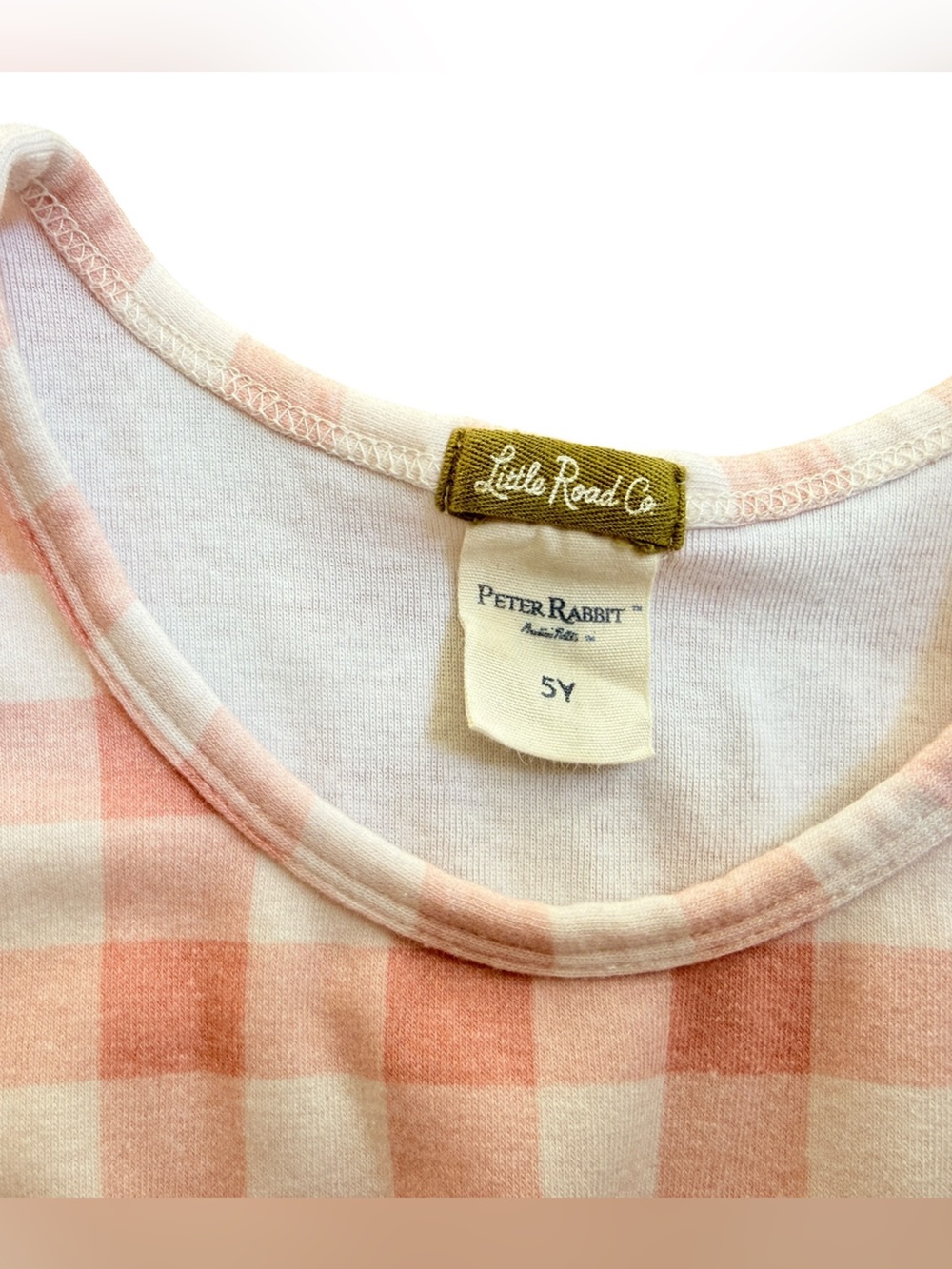 Little Road & Co Pink Gingham Bodice Dress with Sage Floral Border Skirt - Picture 2 of 4